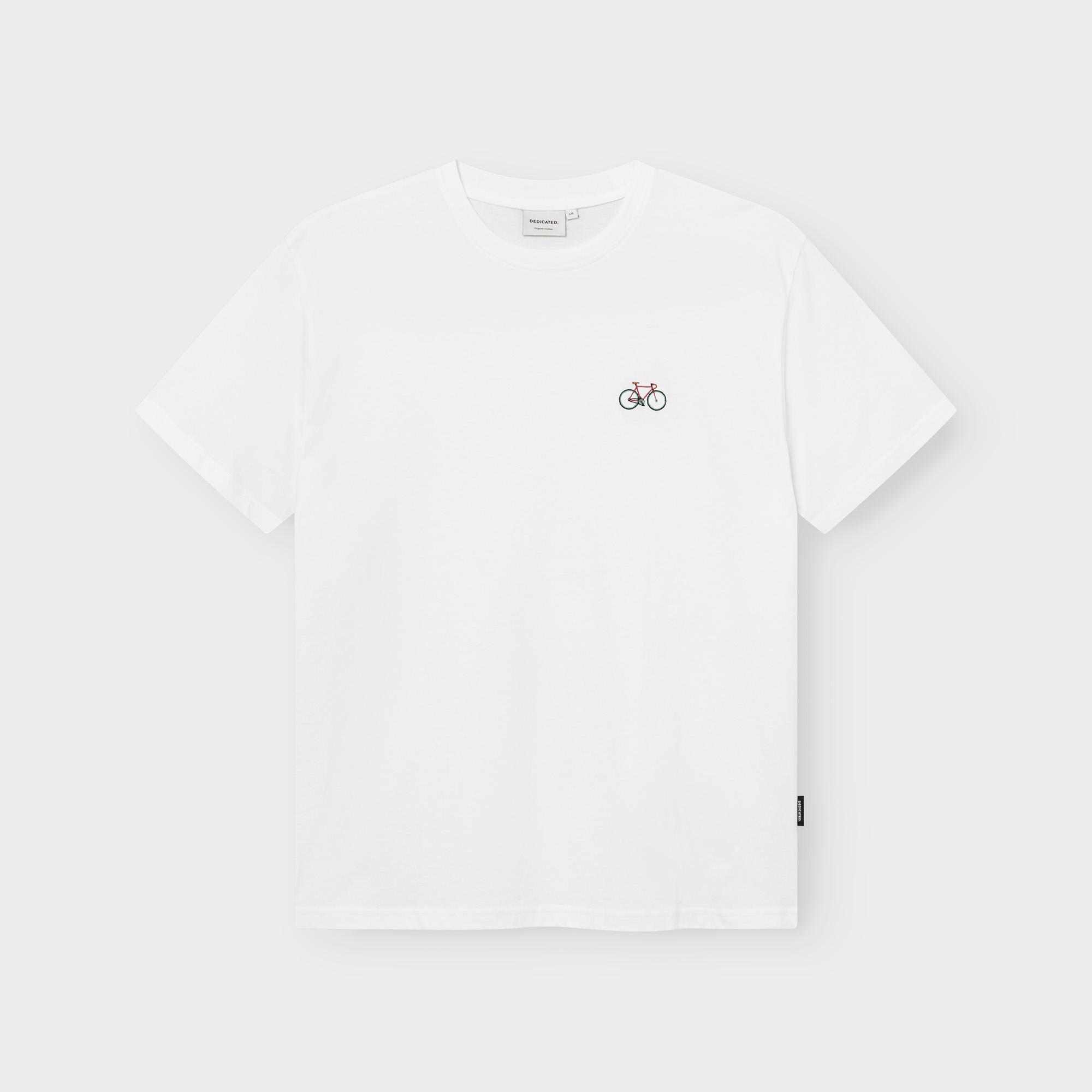 Dedicated Stockholm Race Bike EMB White T-Shirt Bio Baumwolle Shirt weiß
